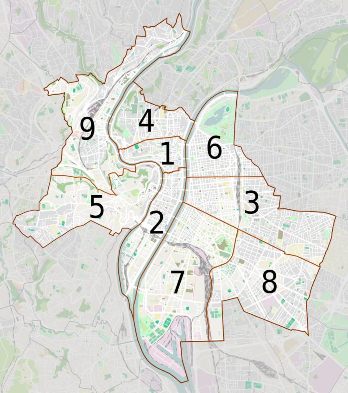 harta e Lyon arrondissements