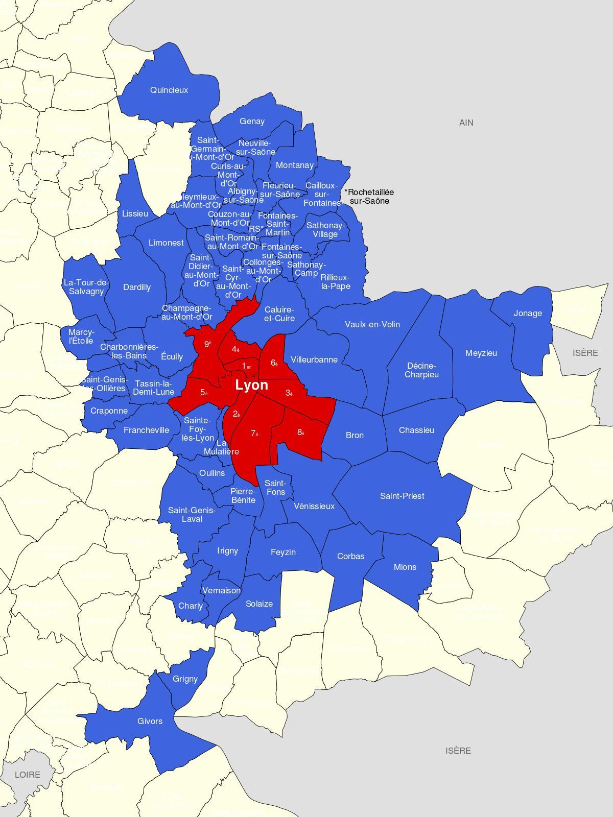 harta e Lyon periferi 