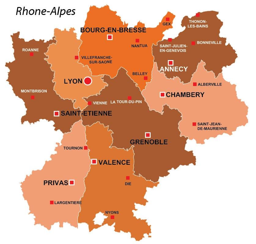 Lyon rajon francë hartë