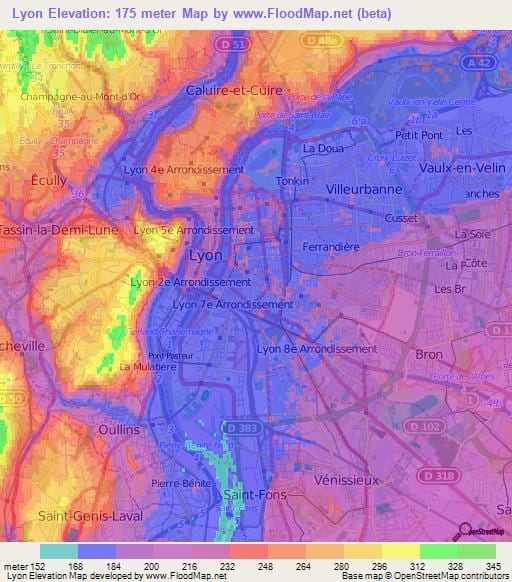 hartën topografike Lyon